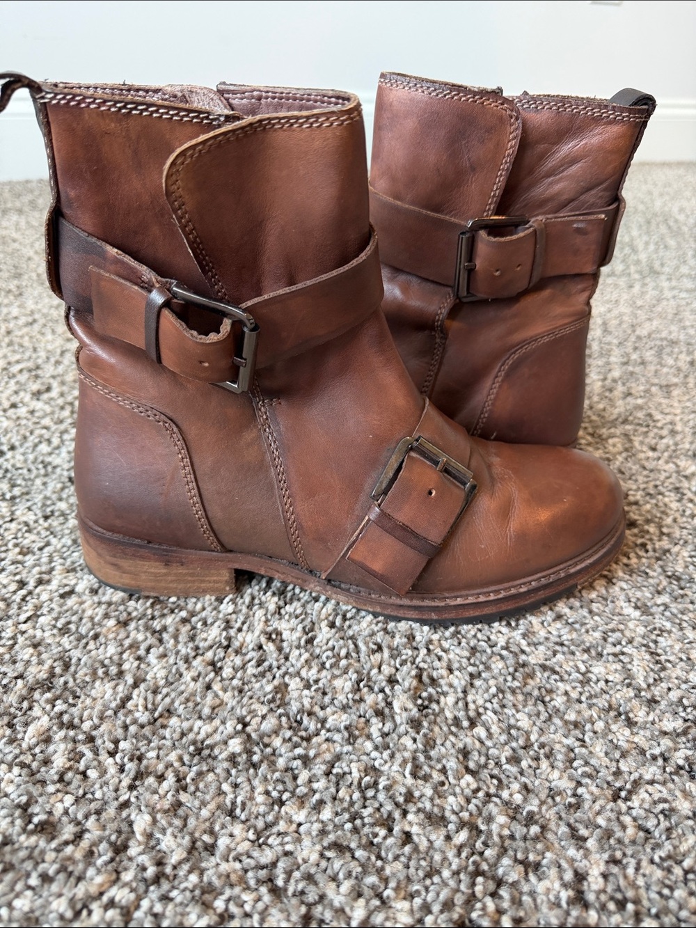 Vintage Foundry Co. Sherry boots in brown leather with double buckled straps